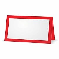 Red Place Cards - Flat or Tent - 10 or 50 Pack - White Blank Front with Solid Color Border - Placement Table Name Seating Stationery Party Supplies - Occasion or Dinner Event (50, Tent Style)