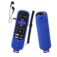 Silicone Remote Case for Roku Ultra 2017/2018(4661) Remote Control Protective Cover for Roku Ultra 4661R with Power Button Remote Jack Hole Cutout Anti-Slip Anti-Lost with Hand Strap (Blue)