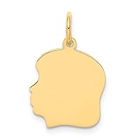 Solid 10K Yellow Gold Plain Medium .013 Gauge Facing Left Girl Head Customize Personalize Engravable Charm Pendant Jewelry Gifts For Women or Men (Length 0.86