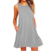 Sundresses for Women Casual Beach Cover Up Dress Summer Tank Mini Dress Sleeveless Flowy Swing T Shirt Dresses with Pockets