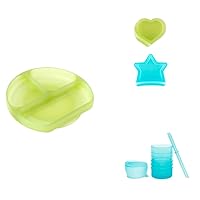 Bumkins Toddler and Baby Suction Plate with Sections, Silicone Divided Grip Dish, Accessory Ramekin/Snack Cups, and Drinking Cup with Straw and Lid, Children Feeding Supplies, Babies Ages 6 Mos Up