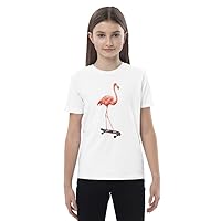 Kids Organic Cotton T-Shirt Skating Flamingo, Flamingo Shirt, Skater, Skateboard Print, Skating Flamingo, Animal Print
