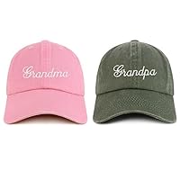 Trendy Apparel Shop Grandma and Grandpa Embroidered Pigment Dyed Cotton Couple 2 Pc Cap Set