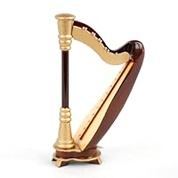 Dollhouse Walnut Orchestral Harp Miniature Music Room Instrument Accessory