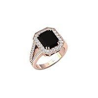 Emerald Cut 1.00 CT Black Onyx Engagement Ring Vintage Halo Black Onyx Women Engagement Ring Rose Gold Black Gemstone Wedding Anniversary Rings