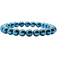 Unisex Bracelet 8mm Natural Gemstone Blue Hematite Round shape Smooth cut beads 7 inch stretchable bracelet for men & women. | STBR_02099
