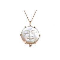 Mother Of Pearl Moon Face Pendant Natural Gemstone 925 Solid Sterling Silver Handmade Designer Jewelry, Gold Plated Pendant, Lunar Dreams Pendants