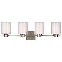 Design House 556167 Oslo Traditional 4-Light Indoor Dimmable Bathroom Vanity Light with Double Glass Shade for Over the Mirror, Satin Nickel