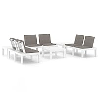 vidaXL Patio Furniture Set 6 Piece, Patio Conversation Set with Cushions, Outdoor Bench Chair with Coffee Table for Garden, Modern, Plastic White