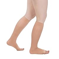 Actifi Women's Sheer 8-15 mmHg Nude Compression Stockings, Open Toe, Knee High