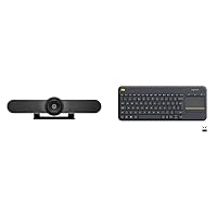 Logitech MeetUp Video Conferencing System, Ultra HD 4K/1080p/720p, 3 Microphones/Adjustable Speakers, Wide Field of View 120° - Black & K400 Plus Wireless Livingroom Keyboard - Black