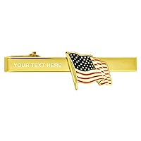 PinMart's Patriotic Waving American Flag Tie Clip Tie Bar - Silver or Gold - Engravable or Non-engravable