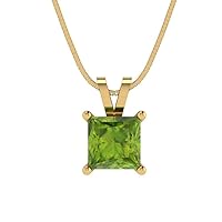 Clara Pucci 3.05ct Princess Cut Genuine Natural Pure Green Peridot Gem Solitaire Pendant Necklace With 18