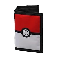Pokemon Logo and Poke Ball Black Tri-Fold Wallet with Card Spaces Notes Pocket and Zipped Coin Pouch, Red, One Size, Casual