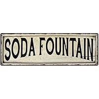 SODA Fountain Farmhouse Style Wood Look Sign Gift Metal Décor, 4x18, (ZCA402001)