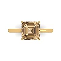 Clara Pucci 2.4ct Asscher Cut Solitaire Brown Champagne Simulated Diamond Bridal Designer Wedding Anniversary Ring 14k Yellow Gold