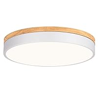 Modern Dimmable LED Close to Ceiling Lights, 2700K-6000K 5CCT Selectable Round White Wood Flush Mount Ceiling Light Fixtures, Minimalist Ceiling Lamp for Living Room-15.8