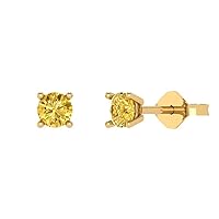 0.20 ct Round Cut Solitaire Natural Yellow Citrine Pair of Stud Everyday Earrings 18K Yellow Gold Butterfly Push Back