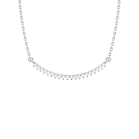 Moissanite Thin Curve Bar Necklace 14K Gold Plated Silver, 16-18 Inches Adjustable Chain, Metal, Moissanite