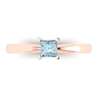 Clara Pucci 0.6 ct Brilliant Princess Cut Solitaire Aquamarine Classic Anniversary Promise Engagement ring 18K Rose Gold for Women