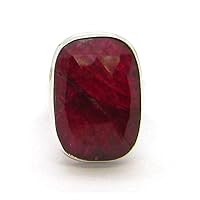 Designer Statement Unisex Ring Vintage Ruby Solitaire Ring 925 Sterling Silver Boho Ring Jewelry Rectangle Shape Gemstone Promise Ring July Birthstone Ring Size (US 10.5)