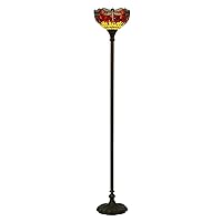 Lighting Tiffany Style Floor Lamp W12H70 Inch Red Dragonfly Stained Glass Crystal Bead Shade Reading Light for Living Room Bedroom Study Bar Antique Art Craft Gift