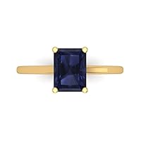 Clara Pucci 2.0 ct Emerald Cut Solitaire Simulated Blue Sapphire Engagement Wedding Bridal Promise Anniversary Ring 14k Yellow Gold