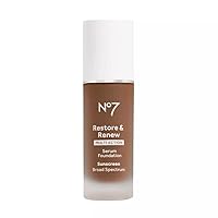 No7 Restore & Renew Multi Action Serum Foundation - Umber - Liquid Foundation Makeup with Vitamin C, Vitamin E & Collagen for Face - Beauty Skin Serum Formula with Medium Coverage (30ml)