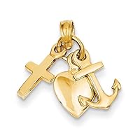 Cross, Heart, and Anchor Charm Pendant in 14K Gold