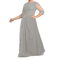 Lace Applique Mother of The Bride Dresses Plus Size Scoop Formal Dress Long Chiffon