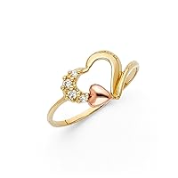 14k Yellow Gold and White Gold CZ Cubic Zirconia Simulated Diamond Fancy Love Heart Ring Size 7 Jewelry for Women