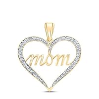 ABHI 1.40 CT Round Cut Diamond Mom Heart Pendant Necklace 14K Yellow Gold Over Free Chain for Women's
