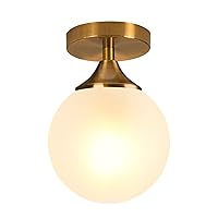 KCO Lighting Globe Semi Flush Mount Ceiling Light Gold Mid Century Modern Light Fixture White Glass Globe Shade Gold Finish for Hallway Entryway Bedroom (White Glass Globe)