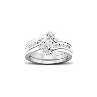 Marquise Simulated Diamond Engagement Trio Wedding Ring Set 14k White Gold plated 925 Sterling Silver