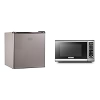 BLACK+DECKER BCRK17V Compact Refrigerator Energy Star Single Door Mini Fridge with Freezer, 1.7 Cubic Ft., VCM, Silver & EM720CB7 Digital Microwave Oven with Turntable Push-Button Door, Child Safety
