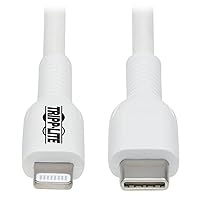 Tripp Lite Safe-IT USB-C to Lightning Charge Cable, Hospital-Grade Protection (M/M), MFi Certified, White, 6.6 Feet / 2 Meters, 2-Year Warranty (M102AB-02M-WH)