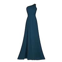 Chiffon One Shoulder Side Slit Bridesmaid Dresses Long Pleated Formal Gowns for Women