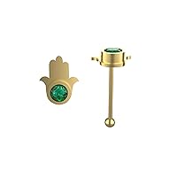 Single Piece Natural Round Emerald Pircing For Dialy Wear, 14k Solid Gold May Birthstone Pircing