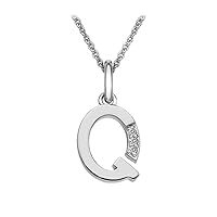 0.05 CT Round Created Diamond Accent Initial Letter Q Pendant Necklace 14K White Gold Over