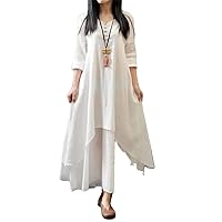 Spring and Autumn Two Piece Long Skirt Art Flax Dress Loose Sleeved Cotton Linen