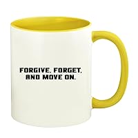 Forgive, Forget, And Move On. - 11oz Ceramic Colored Handle and Inside Coffee Mug Cup, Yellow