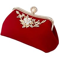 イブニングクラッチバッグウエディングパーティーハンドバッグ財布、クリエイティブな女性イブニングクラッチバッグ手作り刺繍パーティーバッグハンドバッグ (Color : Red)