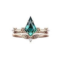 925 Silver/10K/14K/18K Solid Gold Emerald Engagement Ring for Women Antique Kite Shape Green Emerald Bridal Anniversary Ring 2.5 CT Art Deco 2 Piece Wedding Ring Set for Women