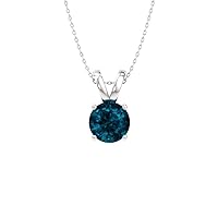 Diamondere Natural and Certified London Blue Topaz Solitaire Necklace in 14k White Gold | 0.70 Carat Pendant with Chain