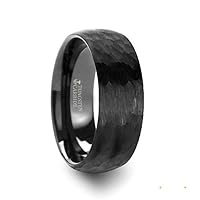 RENEGADE Domed Hammer Finish Black Tungsten Carbide Wedding Band With Brushed Finish - 6mm Or 8mm