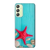 R3428 Aqua Wood Starfish Shell Case Cover for Samsung Galaxy A24 4G