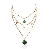 Fluorescent Five-pointed Star Love Green Crystal Multilayer Necklace Female Personality Creative Necklace