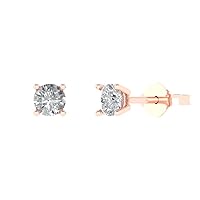Clara Pucci 1.0 ct Round Cut Solitaire unique Fine Earrings Moissanite Anniversary Stud Earrings Solid 14k Pink Rose Gold Push Back