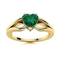 Emerald Heart Shape 6.00mm Solitaire Promise Ring | Sterling Silver 925 With Rhodium Plated | A Promise Heart Shape Ring For Womans And Girls Wear Everyday