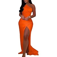 One Shoulder Sexy Party Even Dressing Women's Off The Shoulder Pleated Slit Dress